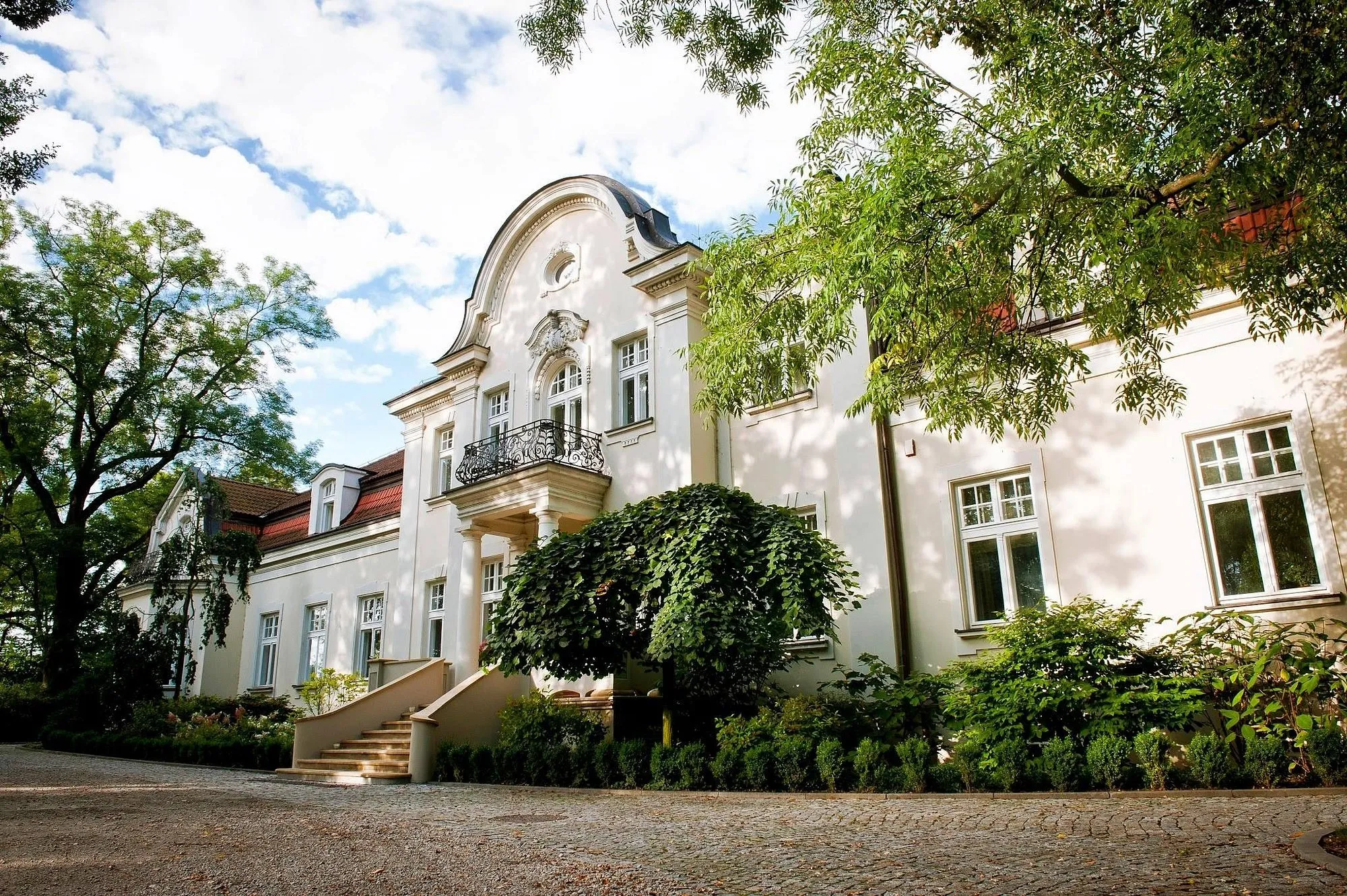 The palace façade in warm evening light